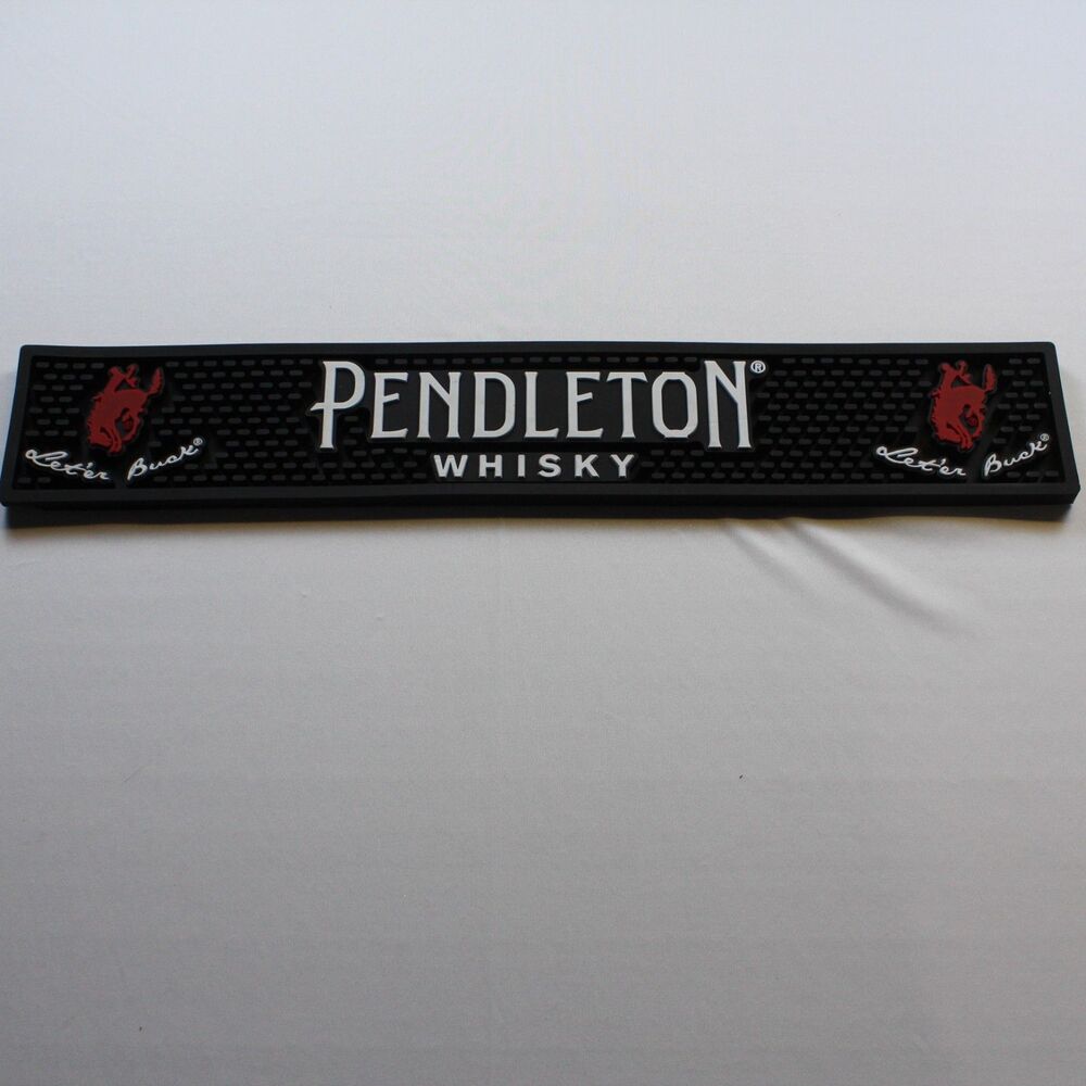 Pendleton Whisky Bar Mat Black Rubber Spill Rail Pour Runner 21x3.5 Let'er Buck